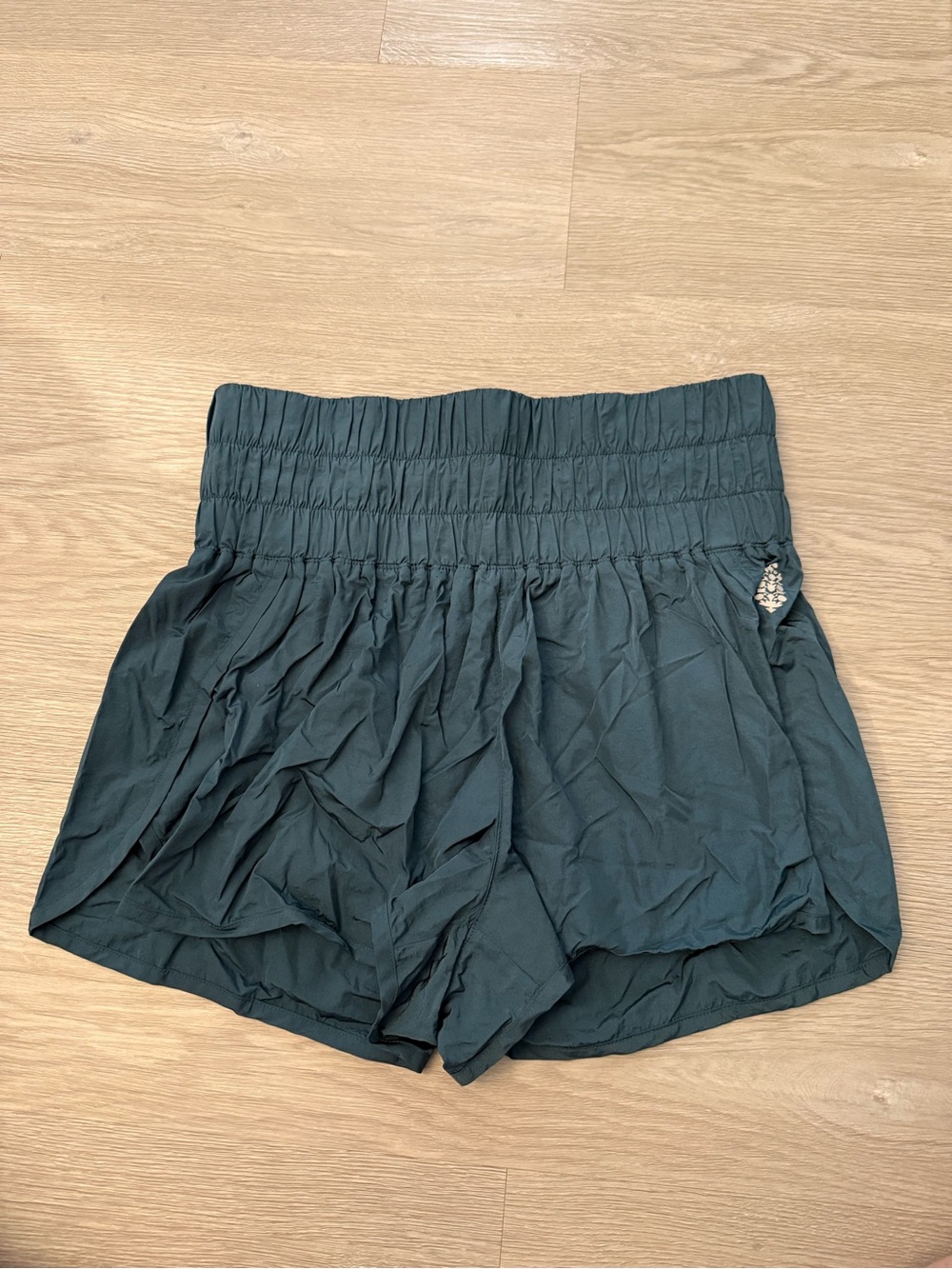 Free People Dark Teal Smocked-Waist Athletic Shorts